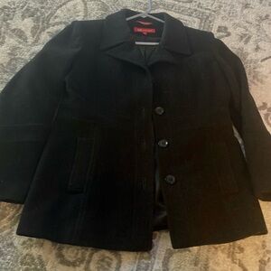 Anne Klein Black Pea Coat Classic Wool Blend